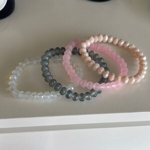Elegant Pink and Gray Beaded Bracelet Set